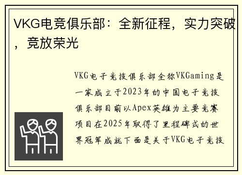 VKG电竞俱乐部：全新征程，实力突破，竞放荣光